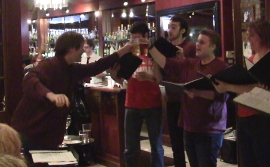 Photograph of Consort in the midst of performance, in a bar in Kansas City's Westport district.